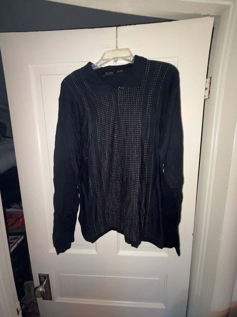 Axcess A Claiborne Company Long Sleeve Polo Shirt with Textured Front Pattern